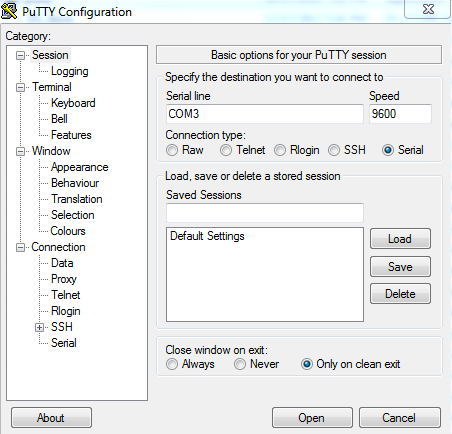 Screenshot of PuTTY Configuration dialog